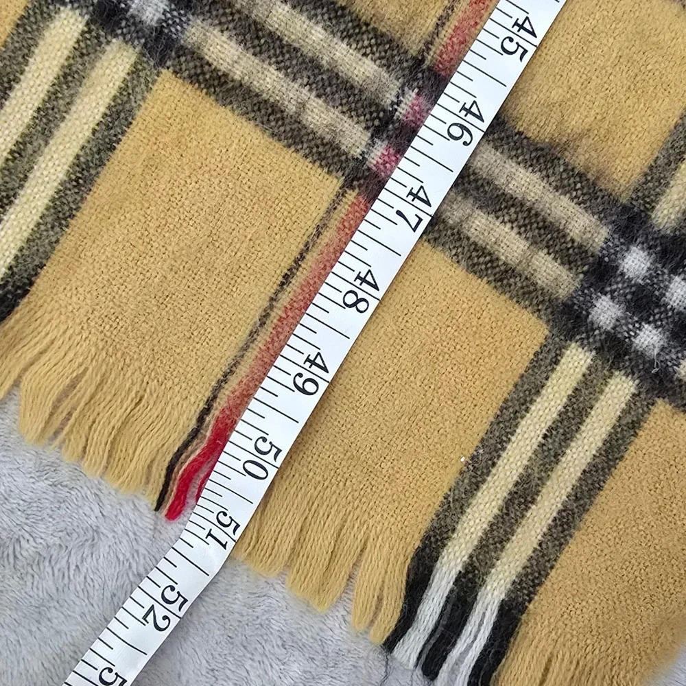 Vintage Men's Plaid Scarf Tan Camel Tartan Style Fringe‎ 1970s Winter Warm GVC